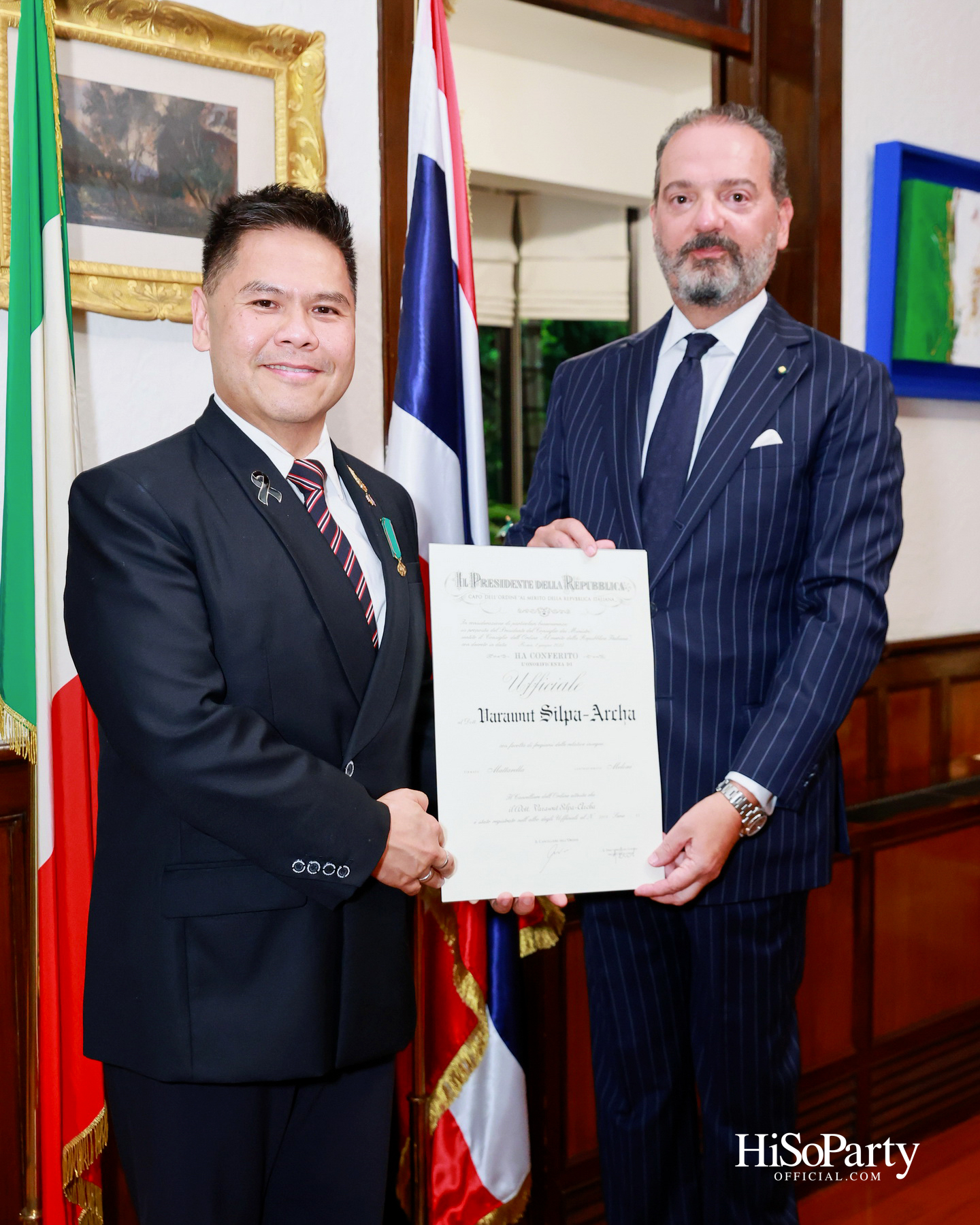 เอกอัครราชทูตอิตาลีเป็นเจ้าภาพมอบเครื่องราชอิสริยาภรณ์ Officer of the Order of Merit of the Italian Republic แด่ คุณวราวุธ ศิลปอาชา